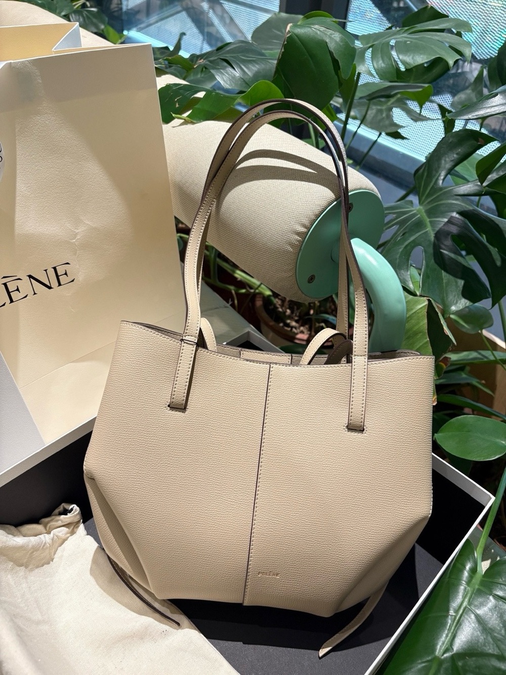 Polene Beige Leather Tote with Double Top Handles